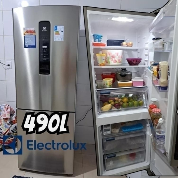 Geladeira Electrolux Frost Free 490L Efficient com AutoSense Inverse Inox Look (IB7S) 220V na Amazon