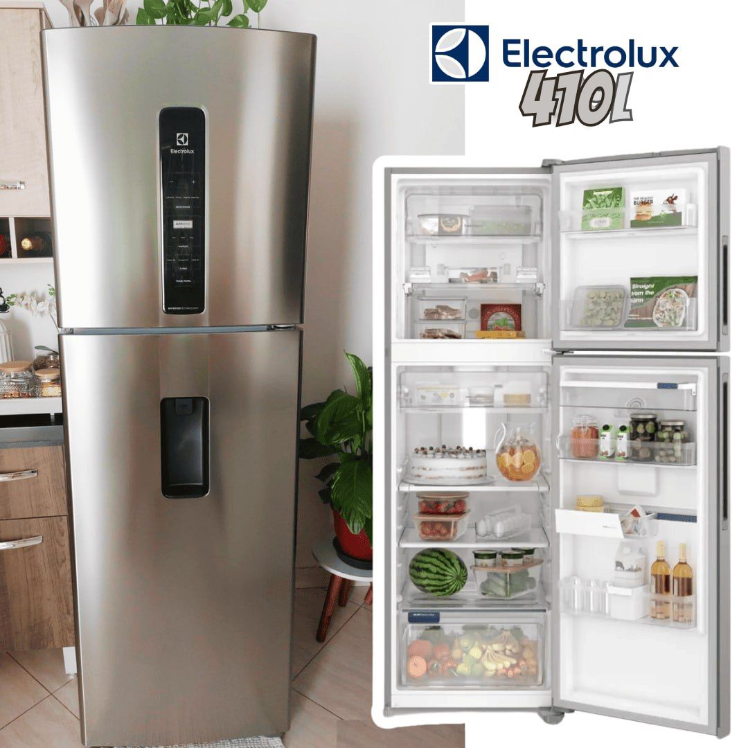 Geladeira Electrolux Frost Free Inverter 410L Água na Porta com AutoSense Duplex Inox Look (IW46S) na Amazon