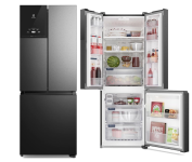 Geladeira Electrolux Frost Free Inverter 480L Efficient AutoSense 3 Portas Black Inox Look na Amazon
