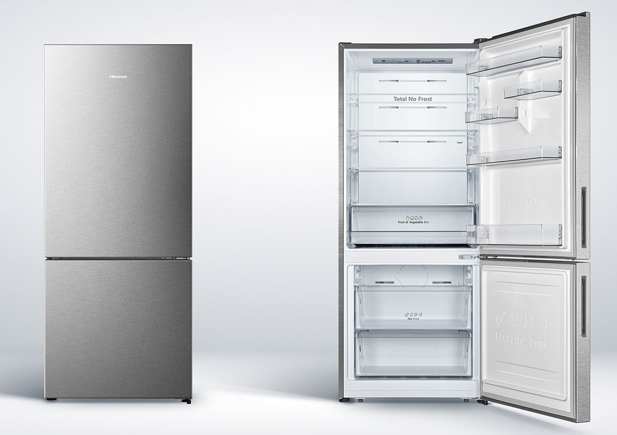 Geladeira Hisense Botton RB-52W Frost Free com Tecnologia Inverter, Portas Reversíveis e Painel Touch 397 L – Inox Look na Casas Bahia