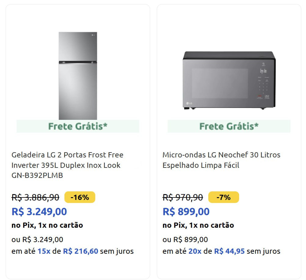 Geladeira LG 2 Portas Frost Free Inverter 395L Duplex Inox Look GN-B392PLMB na Carrefour