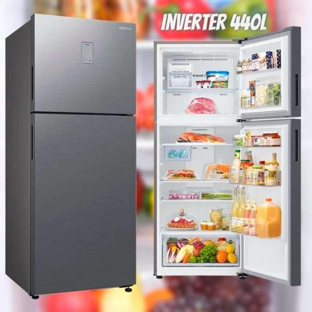Geladeira Samsung Evolution RT44 com POWERvolt Inverter Duplex 440L Inox Look na Casas Bahia