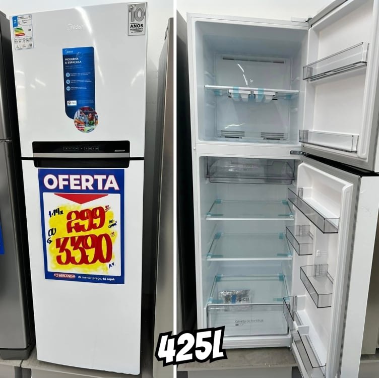 Geladeira/Refrigerador Midea Frost Free 2 Portas Branca 425L MD-RT572EVD011 na Aliexpress