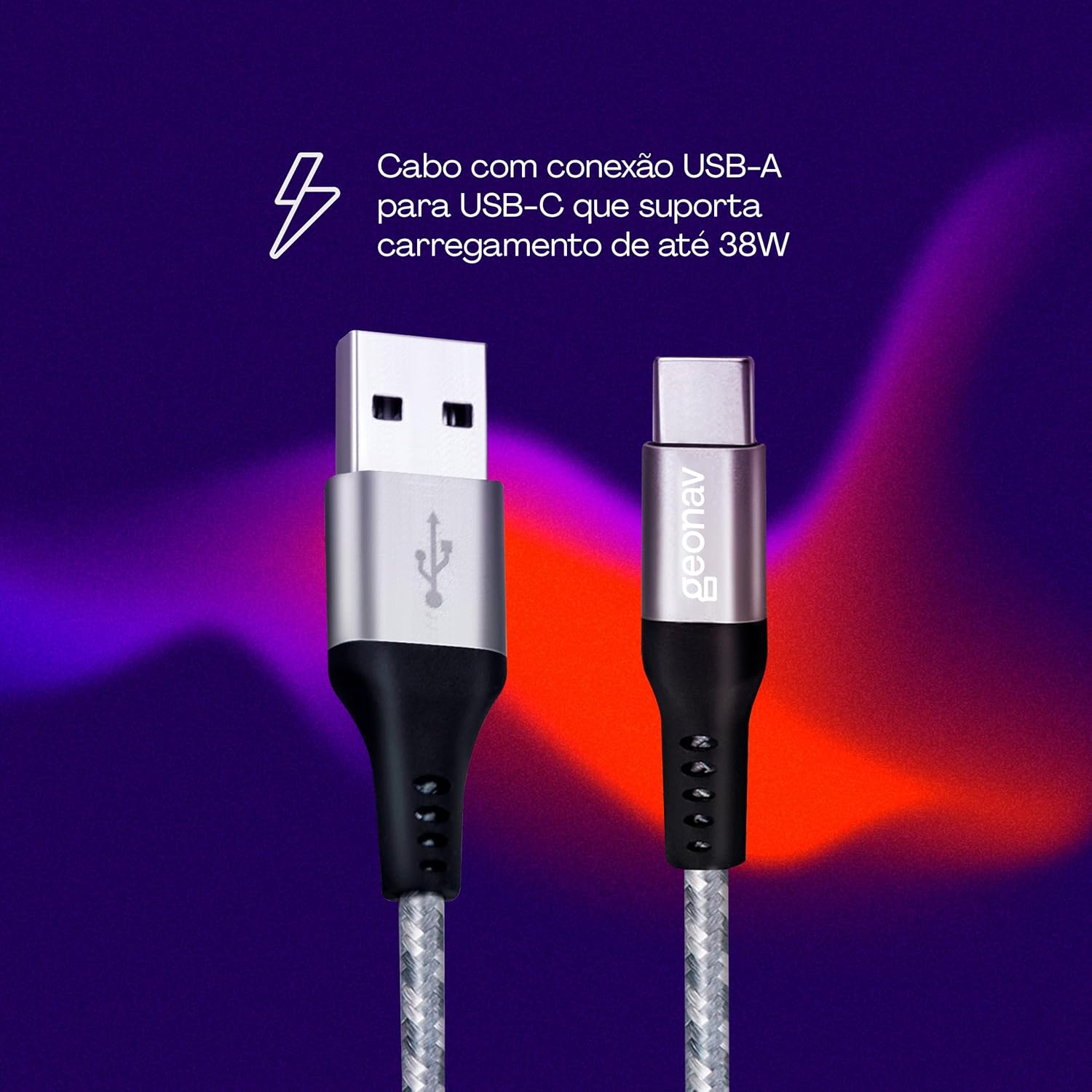 Geonav Cabo USB-C (tipo C) para USB, carregamento rápido, nylon trançado, 1,5MT, UCC06, Cinza/Branco na Amazon