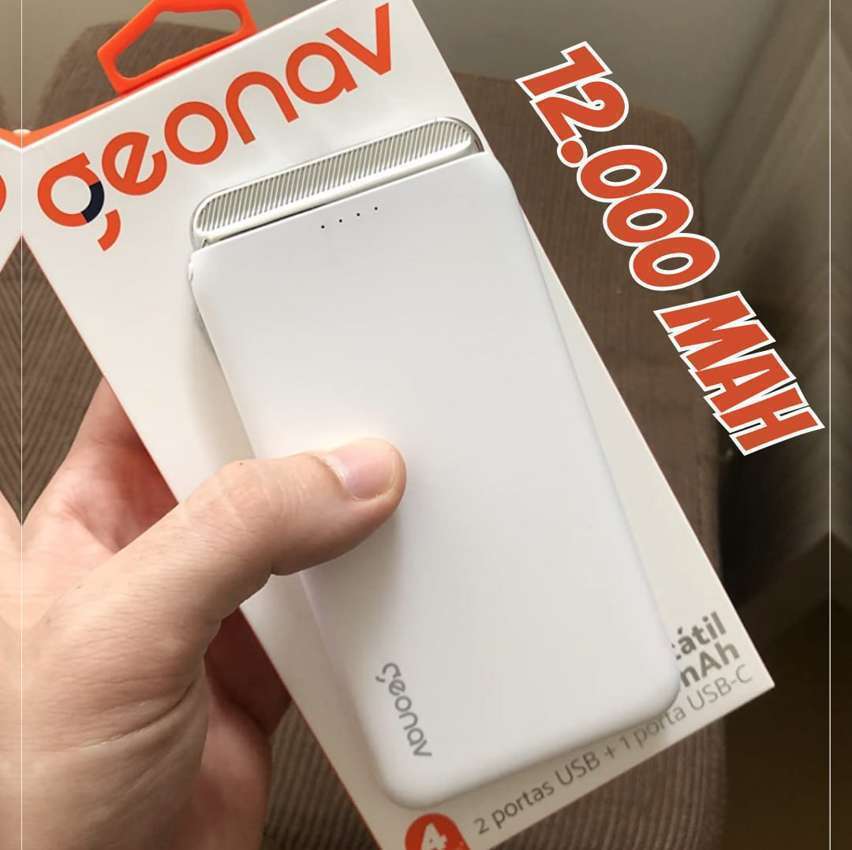 Geonav Carregador Portátil Universal 12.000 mAh, 2 Saídas USB + 1 Saída USB-C, PB12KWT, Branco na Amazon