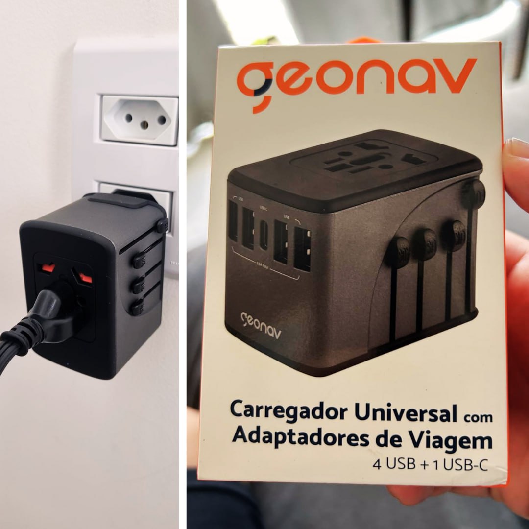 Geonav Carregador Universal com Adaptadores de Viagem, 4 Portas USB + 1 USB-C, TLCH65BK, Preto na Amazon