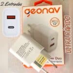Geonav Carregador Universal Ultra Rápido Duo, 1 X USB-C Power Delivery 20W, 1 X USB Quick Charge 18W, CH20PDQC na Amazon