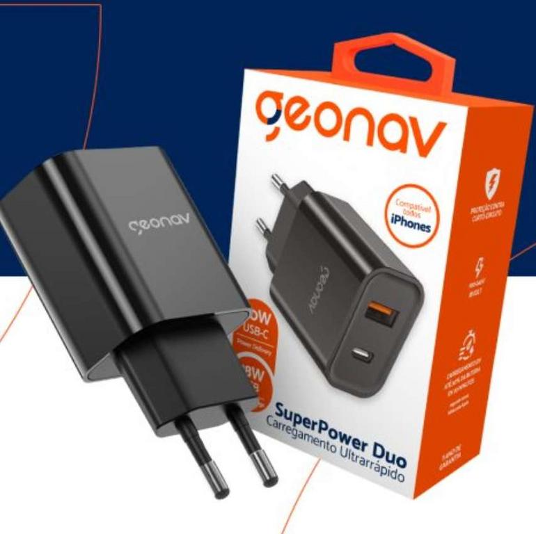 Geonav Carregador Universal Ultra Rápido Duo, 1 X USB-C Power Delivery 20W, 1 X USB Quick Charge 18W, CH20PDQCBK, Preto na Amazon