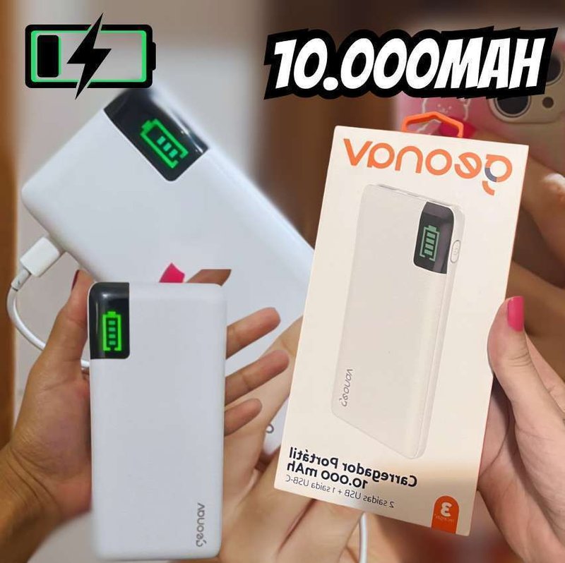 Geonav Power Bank, Carregador Portátil Universal 10.000mAh, 2 portas USB + 1 porta USB-C, Led Indicador de bateria, PB10KWT, Branco na Amazon