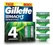 Gillette Carga Para Aparelho De Barbear Mach3 Sensitive 4 Unidades na Amazon