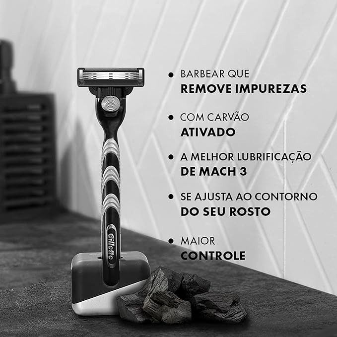 Gillette Mach3 Carbono Aparelho de barbear reutilizável com Carvão Ativado e Fita Lubrificante Melhorada 1 Ud na Amazon