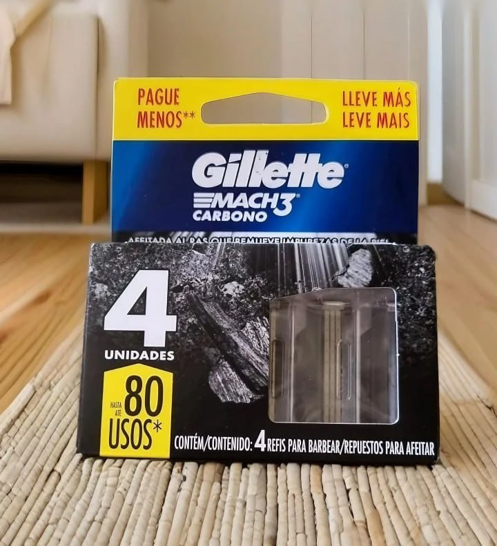 Gillette Mach3 Carbono Refil para Aparelho de Barbear reutilizável, com Carvão Ativado e Fita Lubrificante Melhorada 4 Uds na Amazon