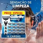 Gillette Mach3 Carga para Aparelho de Barbear Recarregável com 3 Lâminas Afiadas por Mais Tempo, 16 Uds na Amazon