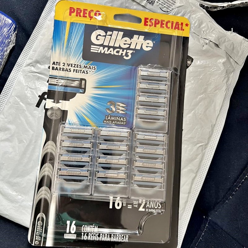 Gillette Mach3 Carga para Aparelho de Barbear Recarregável com 3 Lâminas Afiadas por Mais Tempo, 16 Uds na Amazon