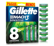 GILLETTE Mach3 Sensitive Carga para Aparelho de Barbear Reutilizável , 8 Refis com Aloe na Amazon