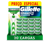 Gillette Mach3 Sensitive – Carga para Aparelho de Barbear, 20 unidades na Amazon