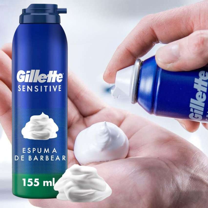 Gillette Sensitive Espuma de Barbear com Mais Lubrificação para um Barbear Suave, Ideal para Homens com Pele Sensível, 155mL na Amazon