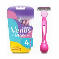 Gillette Venus Suave Aparelho De Depilação Feminina Descartável Com 3 Lâminas E Fita Lubrificante Com Aloe Vera, 4 Uds na Amazon
