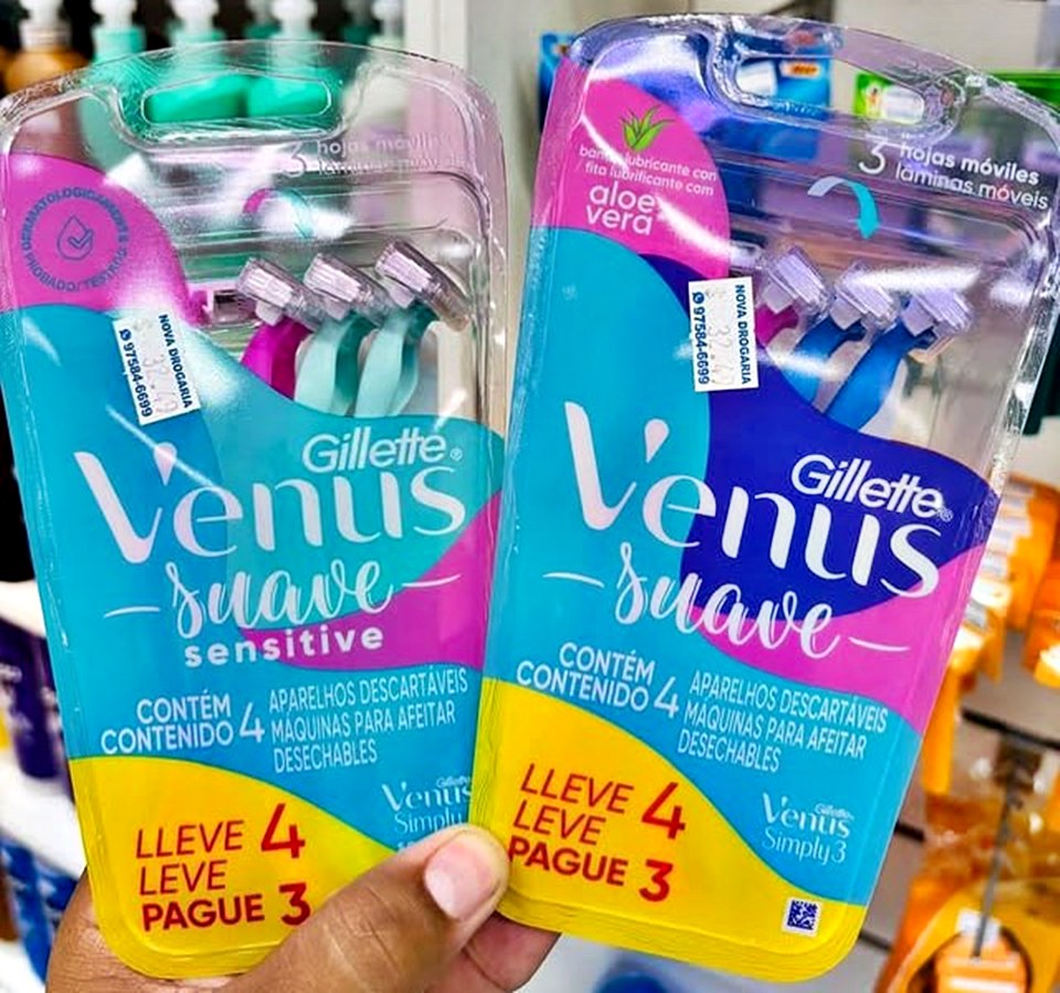 Gillette Venus Suave Aparelho de Depilação Feminina Descartável com 3 Lâminas e Fita Lubrificante com Aloe Vera, 4 Uds na Amazon