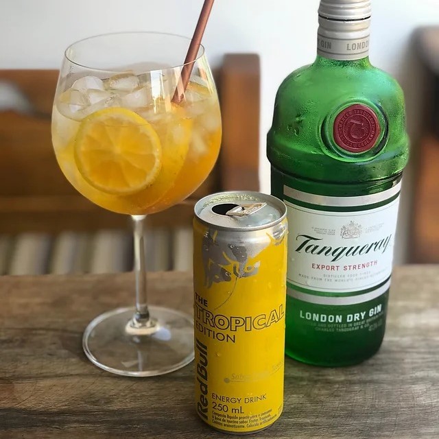Gin Tanqueray London Dry 750ml + 4 Latas do Energético Red Bull Frutas Tropicais 250ml na Casas Bahia