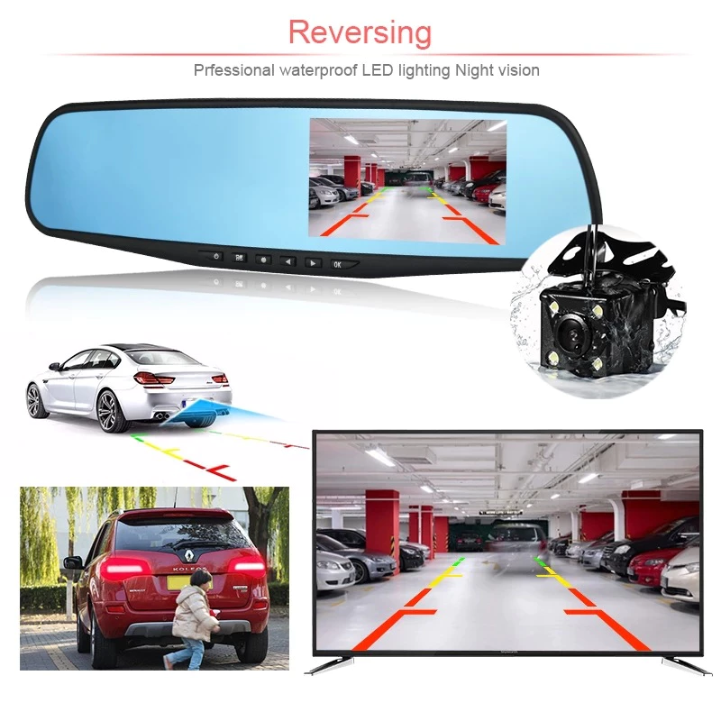 Gravação De Carro Espelho Retrovisor Lente Dupla De 4,19 Polegadas Monitoramento HD 1080P Dianteira E Traseira na Shopee