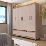 Guarda-Roupa Bartira Ilhéus com Cabideiro, 6 Portas de Bater, 3 Gavetas e 180cm de Largura – Avelã e Capuccino na Casas Bahia
