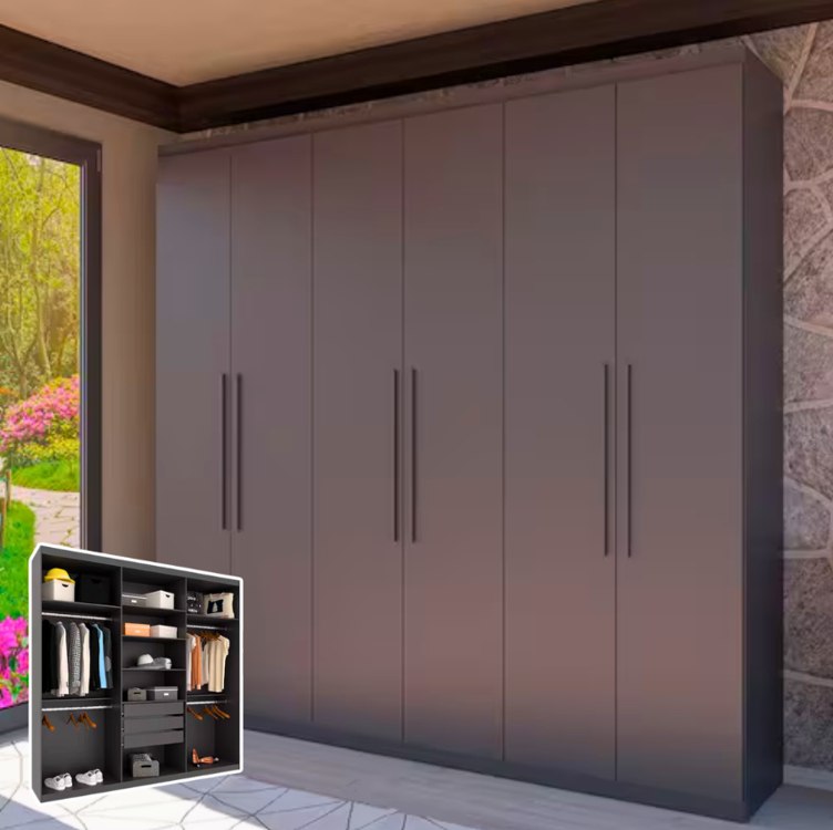 Guarda-Roupa Casal Bartira Genova com 6 Portas e 3 Gavetas – 236,7cm de largura – Grafite na Casas Bahia