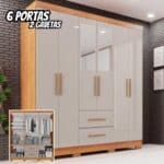 Guarda-roupa Casal com Espelho 6 Portas 2 Gavetas Estrela Premium Cinamomo/Off-White – Off White na Casas Bahia