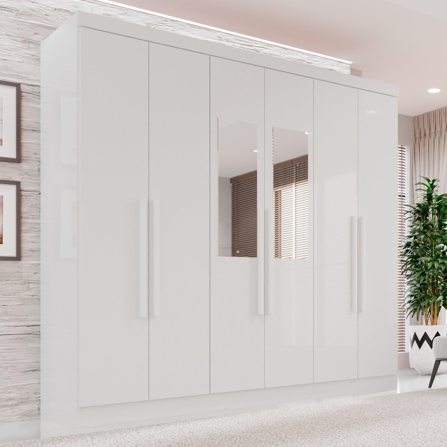 Guarda-roupa Casal com Espelho 6 Portas 2 Gavetas França Branco na Amazon