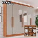 Guarda-Roupa Casal Com Espelho 6 Portas 2 Gavetas França Cinamomo/Off-White – Bege na Casas Bahia