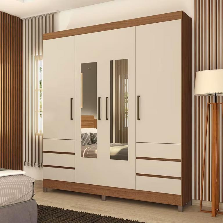 Guarda-Roupa Casal Demóbile Mônaco com 195 cm de Largura, 4 Portas, 6 Gavetas e Espelho na Casas Bahia