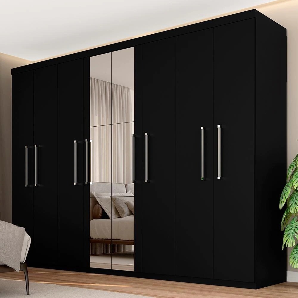 Guarda Roupa Casal Emanuelly 8 Pts Espelho Central Preto Fosco – Moveis Arapongas na Casas Bahia