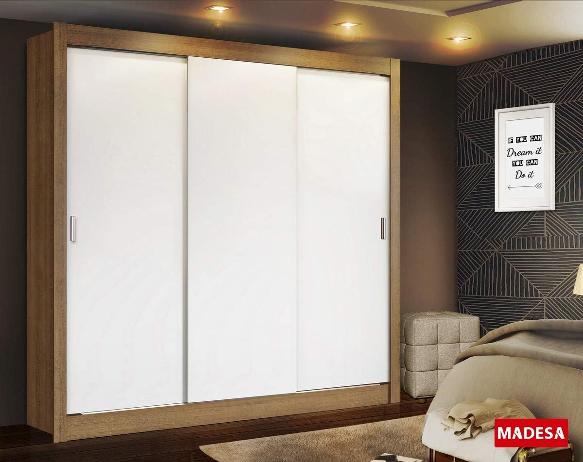 Guarda Roupa Casal Madesa Mônaco 3 Portas de Correr – Rustic/Branco na Amazon
