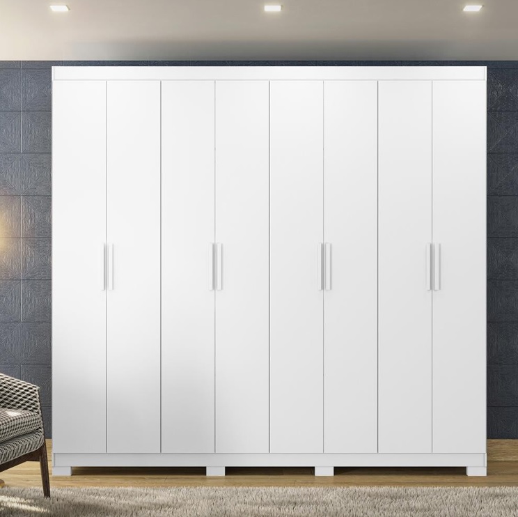 Guarda-Roupa Casal Moval New Curitiba com 8 Portas, 4 Gavetas, Maleiro e Cabideiro na Ponto