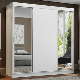 Guarda-Roupa Casal  Reno 3 Portas de Correr com Espelhos Branco na Loja Madesa