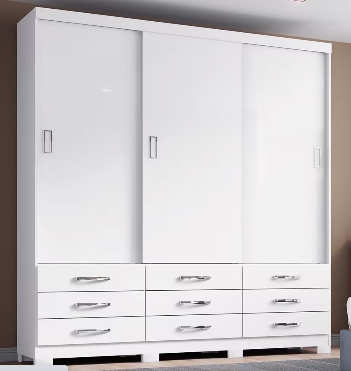 Guarda-Roupa Henn Twist com 3 Portas, 9 Gavetas e 3 Prateleiras na Ponto