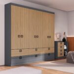 Guarda-Roupa Herval 1734 com 6 Portas, 6 Gavetas e 5 Prateleiras – Grafite/Cedro na Casas Bahia
