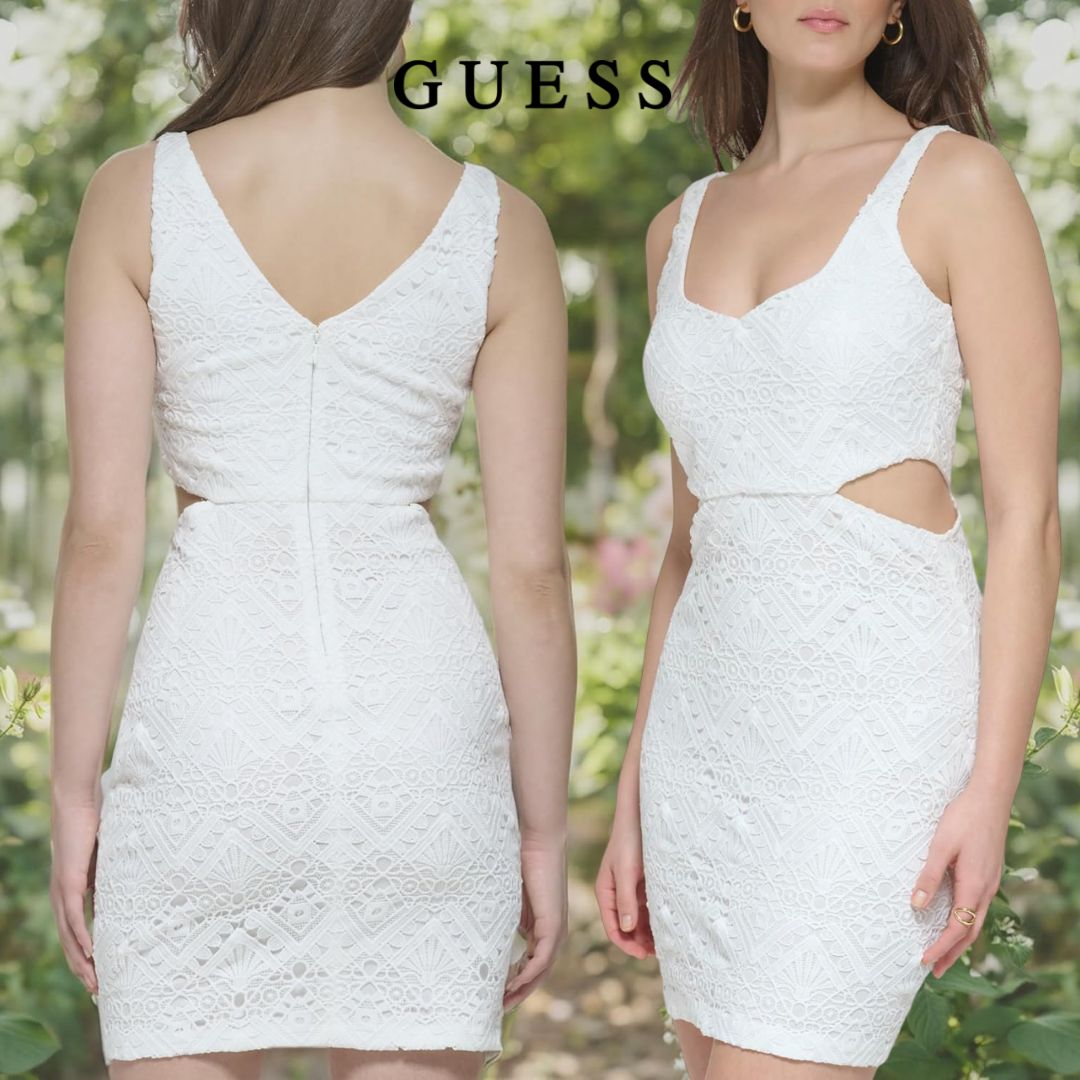 GUESS Vestido feminino sem mangas com recorte de renda na Amazon