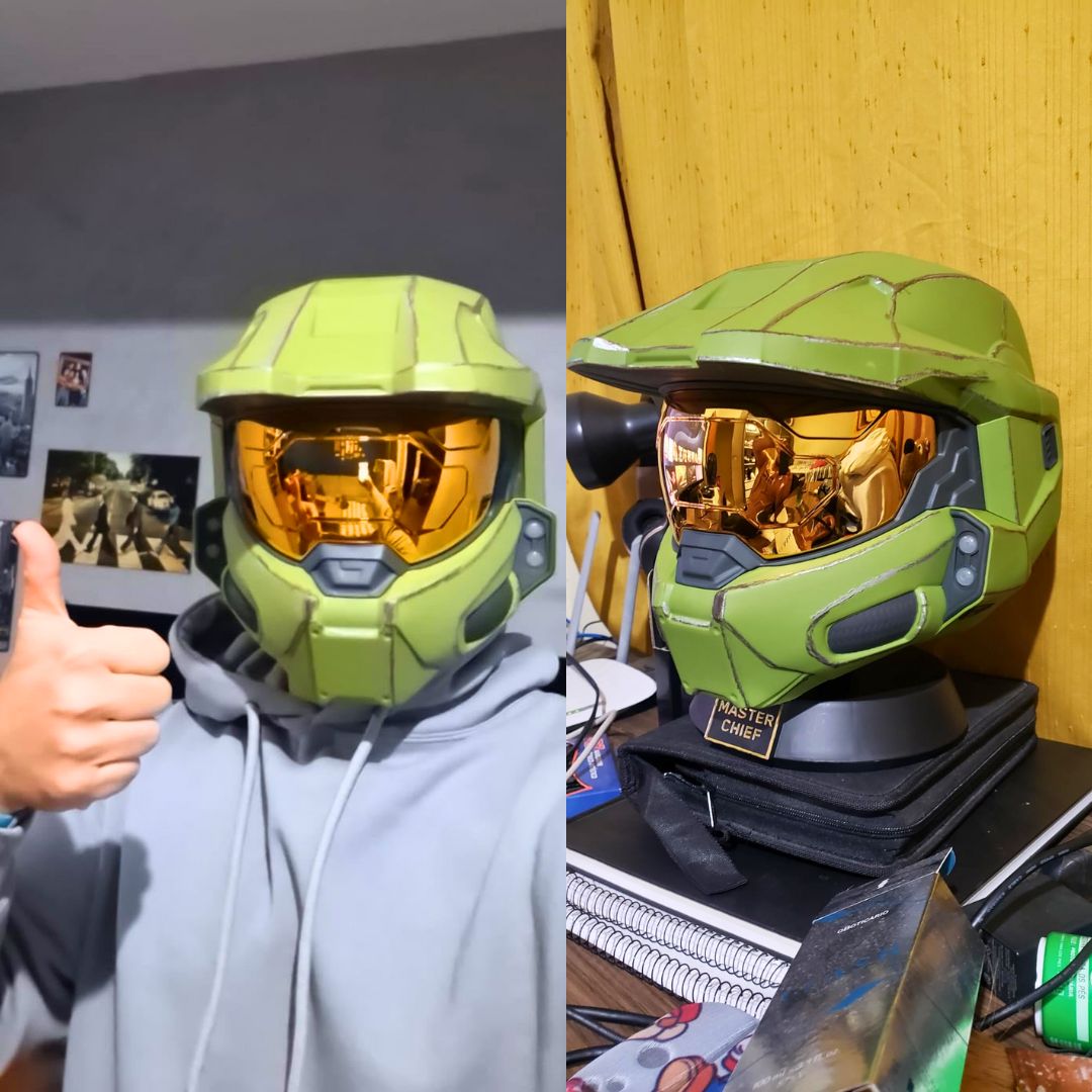 Halo Master Chief Deluxe Helmet with Stand – LED Lights on Each Side – Battle Damaged Paint – One Size Fits Most – Build Your Halo Universe na Amazon