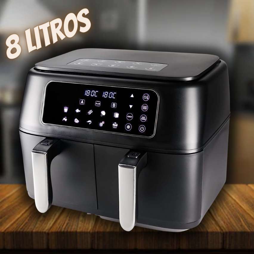 Hamilton Beach Fritadeira Duas Cestas Air Fryer 8L 12 receitas pré-sugeridas desligamento automático 1700W ASWE-006 preta 220v na Amazon