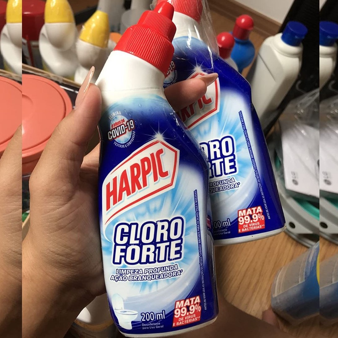 Harpic Cloro Forte – Desinfetante Sanitário Líquido Desodorizador, 200ml, Azul na Amazon