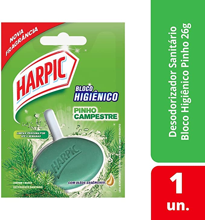 Harpic Limpador e Aromatizador Sanitário em Bloco Higiênico Pinho 26g na Amazon