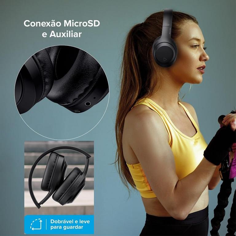 Headphone Bluetooth BASS 300 i2GO com Microfone Integrado, Controle Multimídia, Até 10h de bateria, Entrada Cartão Micro-SD, Entrada cabo auxiliar P2 (Incluso), Dobrável, Conexão Multiponto na Amazon