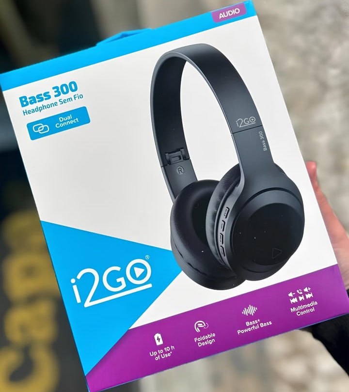 Headphone Bluetooth BASS 300 i2GO com Microfone Integrado, Controle Multimídia, Até 10h de bateria, Entrada Cartão Micro-SD, Entrada cabo auxiliar P2 (Incluso), Dobrável, Conexão Multiponto na Amazon