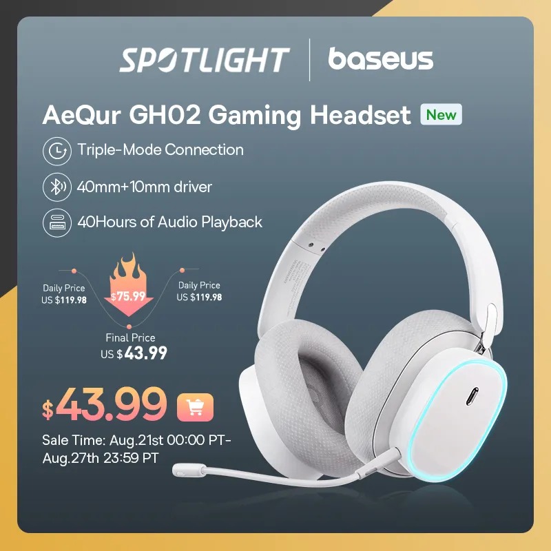 Headset Sem Fio Baseus GH02 Cupom na Aliexpress