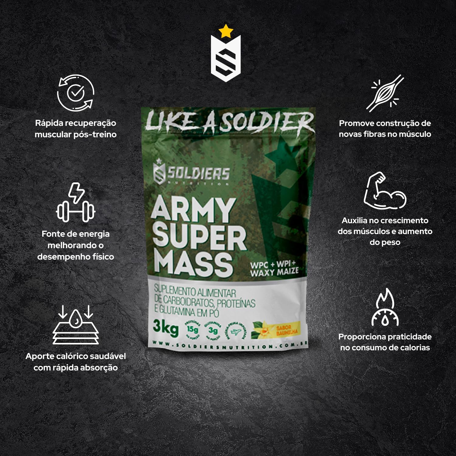Hipercalórico Army Super Mass 3Kg – 100% Importado – Soldiers Nutrition Baunilha na Amazon