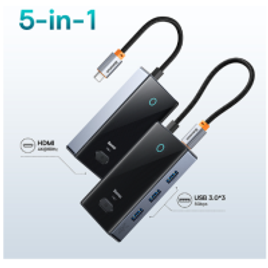 HUB  5 in 1 com HDMI 4K@60Hz + USB 3.1 Baseus na Aliexpress