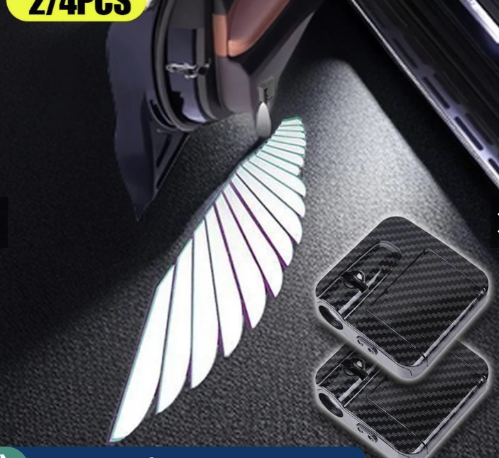 HW 2Pcs/4Pcs Projetor De Porta De Carro LED De Asas De Anjo Cortesia Luzes De Sombra Sem Fio Acessórios De Lâmpada Veículo M7O8 na Shopee