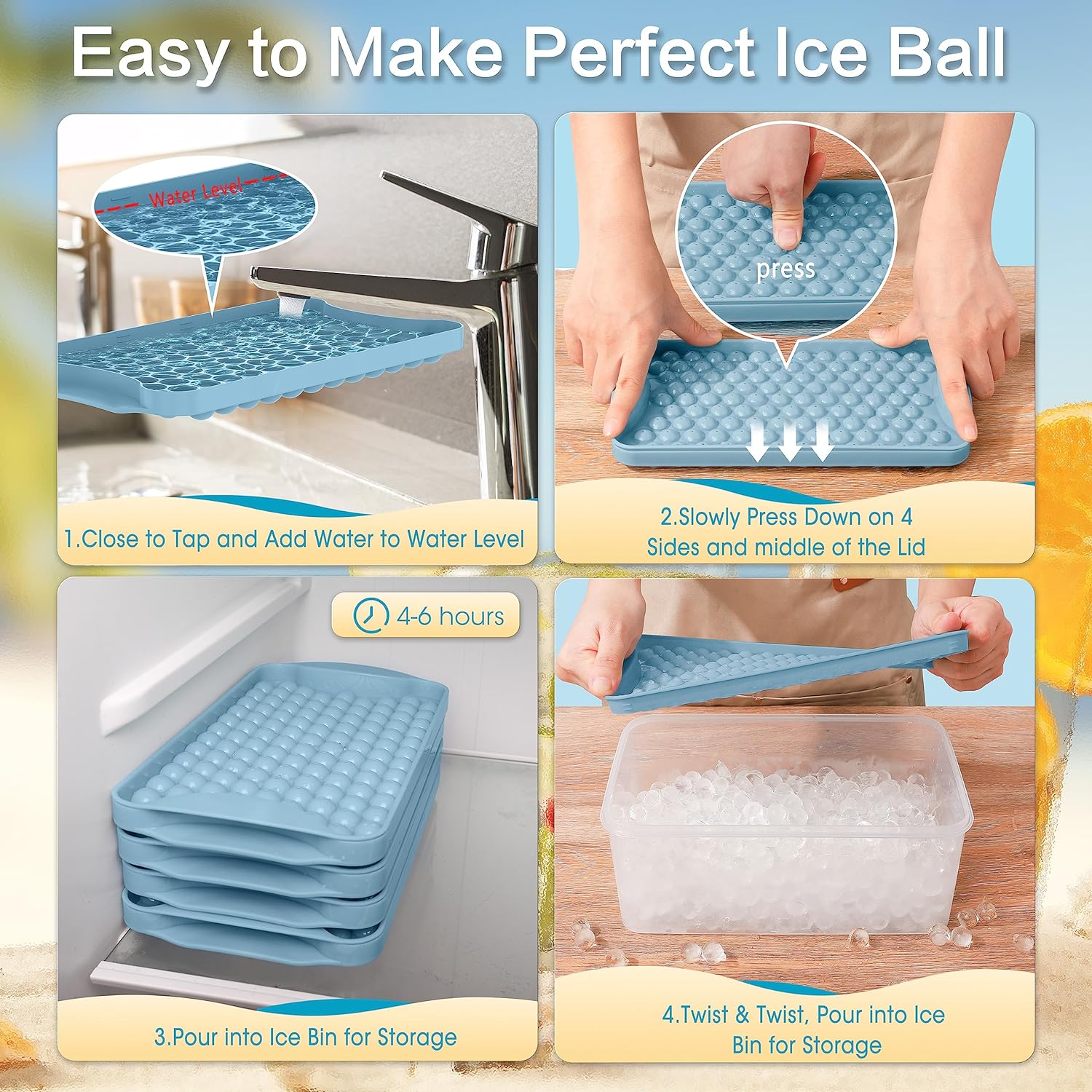 ICEXXP Mini bandejas de cubos de gelo para freezer, pacote com 4 bandejas redondas de cubos de gelo pequenas de 1,5 cm com tampas na Amazon