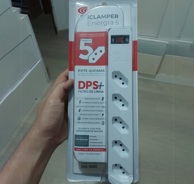 iClamper Energia 5 Tomadas – Filtro de Linha + DPS – Branco, Cabo 1M na Amazon
